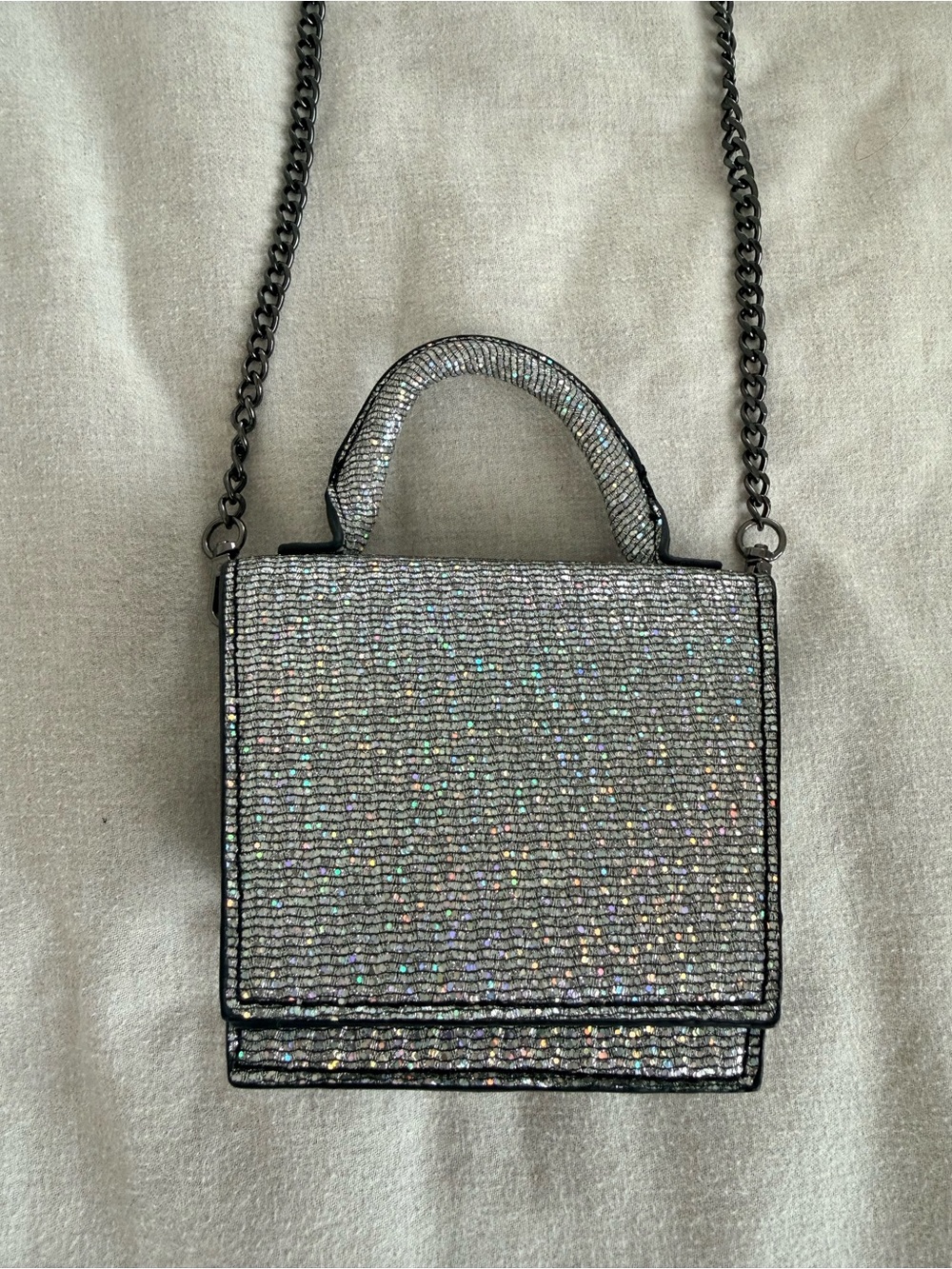 Zara Sparkle Mini Crossbody Bag - Silver
